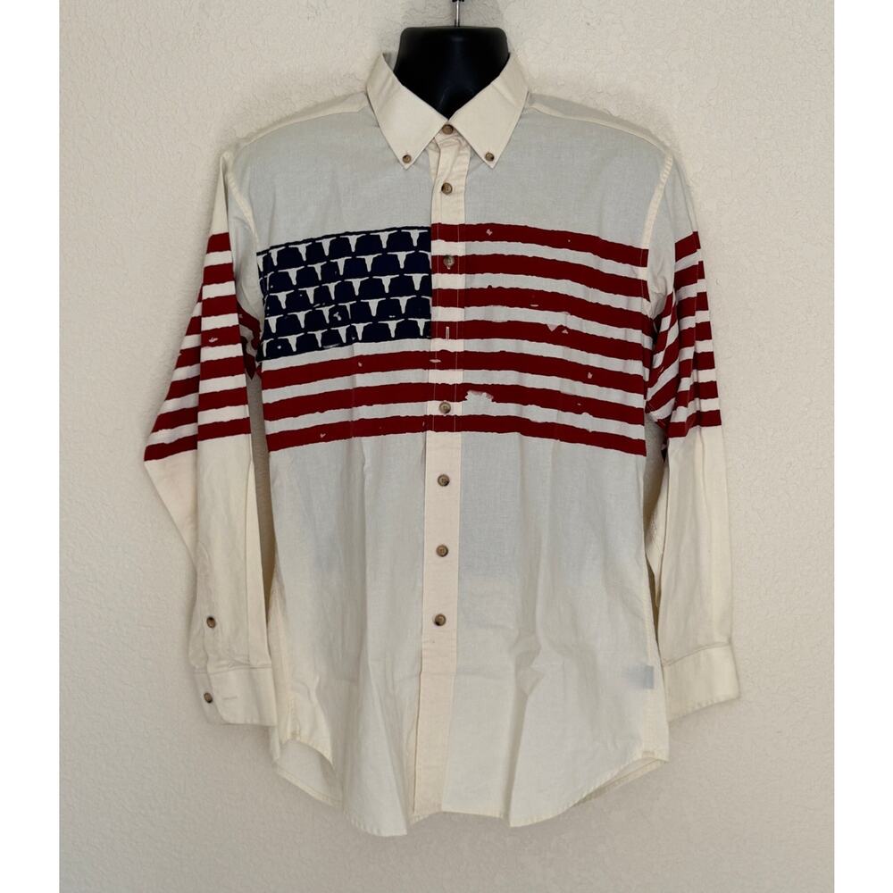 Brooks & Dunn Panhandle Slim Western Shirt Large Red White Blue American Flag ML
